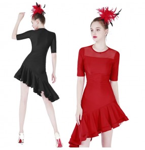 Women's competition latin dance dresses red black colored stage performance rumba samba chacha dance dress skirts