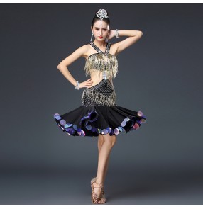 Women's competition latin dresses for female luxury professional stage performance rumba salsa beaded fringes dancing dress skirt