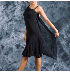 Women's competition latin dresses stage performance black female girls latin salsa rumba chacha dance dresses