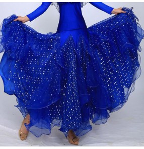 Women's competition royal blue black ballroom dancing skirts sequin glitter professional waltz tango ballroom dancing skirts