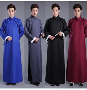 Women's Cross talk performance clothes Chinese robe and mandarin clothes Tang suit men's retro kungfu long gown performance clothes ancient costume