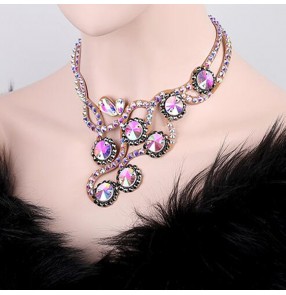 Women's dance diamond necklace handmade stones headdress ballroom latin competition stage performance necklace