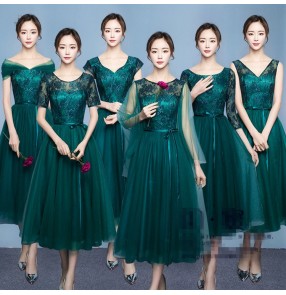 Women's dark green evening dresses host singers graduation anniversary celebration dresses