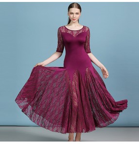 Women's dark green pink wine ballroom dancing dresses professional waltz tango dance dresses