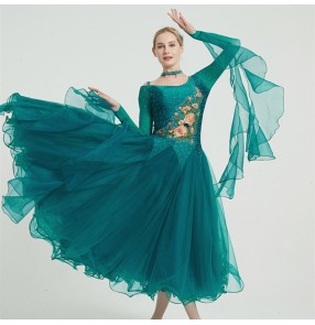 Women's dark green red competition diamond ballroom dance dresses pink waltz tango foxtrot national standard dance dress for female