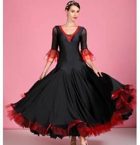 Women's diamond black with red ballroom dancing dress waltz tango foxtrot rhythm stage performance dance dress