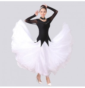 Women's diamond competition ballroom dancing dresses pink blak white tango waltz rhythem dance dresses