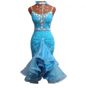 Women's diamond competition latin dance dresses stage performance salsa rumba chacha dance dress costumes