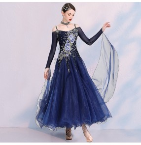 Women's Diamond competition navy wine ballroom dancing dresses modern ballroom dance skirt dress for female Ballroom dancing waltz costumes