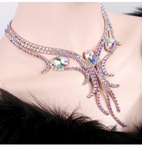 Women's diamond stones waltz ballroom dancing necklace choker handmade professional competition stage performance choker