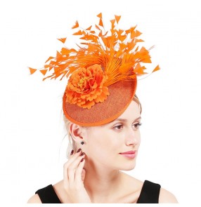 Women's evening party stage performance ivory orange black sinamay pillbox hats party fascinators top hats