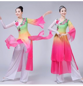 Women's fairy chinese folk dance costumes for female lady party rainbow colored ancient traditional yangko fan dancing costumes dancewear