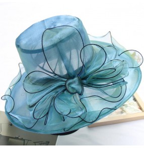 Women's fashion anti uv sun hat church hats organza big bow party model show fedoras hats