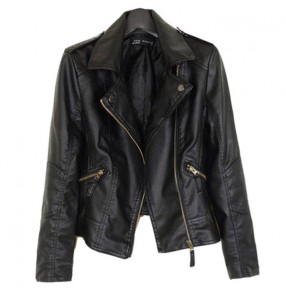 Women's fashion leather jacket plus size motorcycle punk rock style lapel collar short coat PU leather short jacket