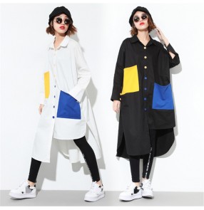 Women's fashion long shirt patchwork irregular hem casual plus size loose long shirts for female 