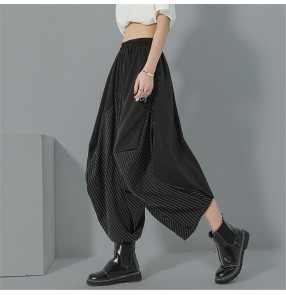 Women's fashion plus size harem pants striped dropped croth personality wide leg length pants loose Culottes for female 