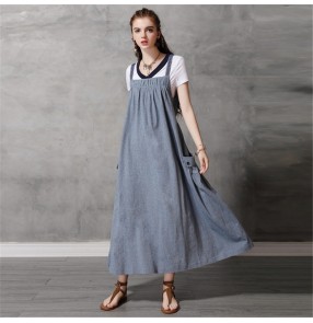 Women's fashion plus size strap dresses pocket casual plus size retro personality loose style long dresses