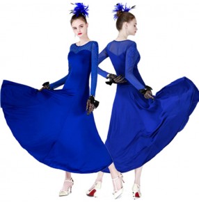 Women's female ballroom dancing dresses red black royal blue competition stage performance waltz tango dance dress