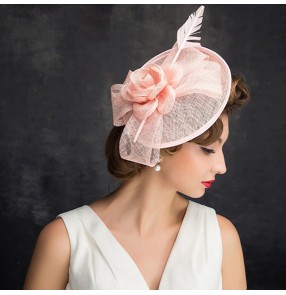 Women's female ivory black linen sinamay pillbox top hats fascinators hats stage performance wedding party hair accessories