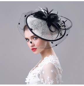 Women's female sinamay vintage England style veil pillbox hats wedding banquet evening party event noble linen hats