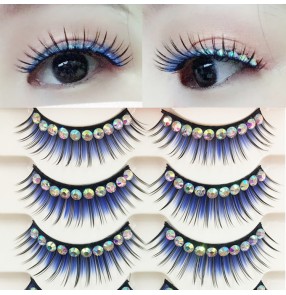 Women's female stage performance royal  blue thick eyelashes diamond cocktail party dance night club Masquerade photography dance eyelashes 5pair