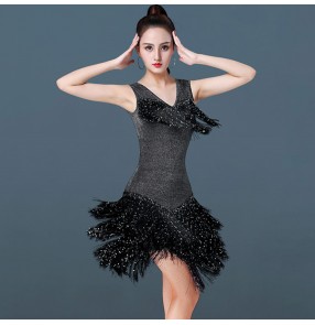 Women's female tassels latin dance dresses female girls rumba salsa chacha dance skirts dress