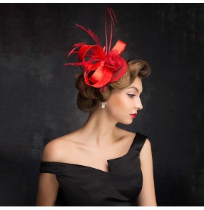 Women's female vintage sinamay pillbox hat stage performance banquet evening wedding cocktail party top hats hair accessories