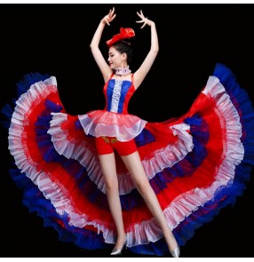 Women's flamenco dresses for female girls Spanish bull dance modern dance jazz gogo dancers red royal blue patchwork singers opening dancing big skirted long dresses