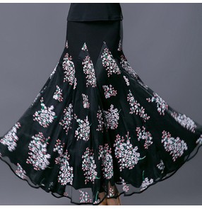 Women's  floral printed flowers ballroom dancing skirts competition stage performance waltz tango dancing skirts costumes