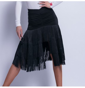 Women's fringes black color latin dance skirts salsa rumba chacha dance skirts