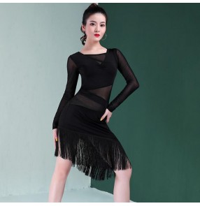 Women's fringes latin dance dresses female salsa rumba chacha dance dress costumes