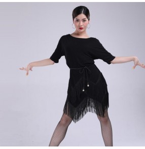 Women's fringes latin dance dresses stage performance rumba chacha rumba dance dress