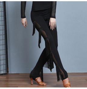 Women's fringes latin dance pants salsa chacha rumba latin dance tight leggings skinny trousers 