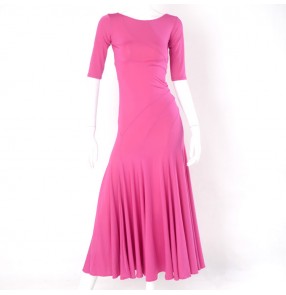 Women's fuchsia black ballroom dancing dresses flamenco dresses waltz tango stage performance dresses costumes