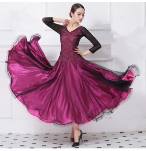 Women's girls ballroom dancing dresses fuchsia wine royal blue lace waltz tango dancing flamenco dresses for lady 