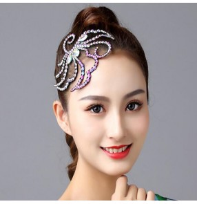 Women's girls ballroom latin competition dance rhinestones bling hair accessories stage performance diamond headdresses