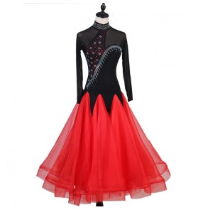 Women's girls black and red ballroom dancing dresses waltz tango dance dress