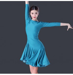 Women's girls black blue orange colored latin dance dresses salsa rumba samba dance dress costumes