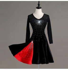 Women's girls black colored children latin dance dresses stage performance salsa chacha rumba dance dress skirts