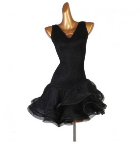 Women's girls black colored latin dance dresses competition stage performance salsa rumba dance dress