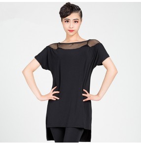 Women's girls black colored latin dance dresses fitness pratice stage performance loose samba chacha salsa dance tops shirts