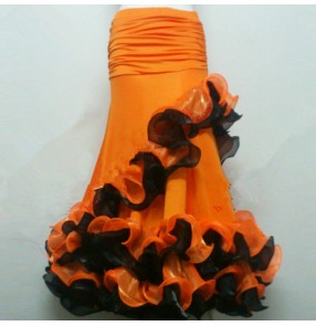 Women's girls black orange red ballroom dancing skirts competition stage performance fox trot waltz tango dance skirts