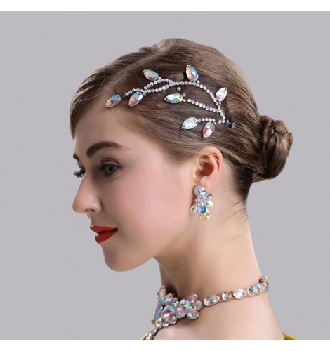 Women's girls competition ballroom latin dance bling rhinestones headdress  stage performance hair accessories