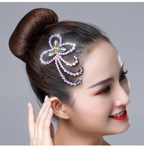 Women's girls competition ballroom latin salsa stage performance diamond headdress rhinestones hair clip headdress