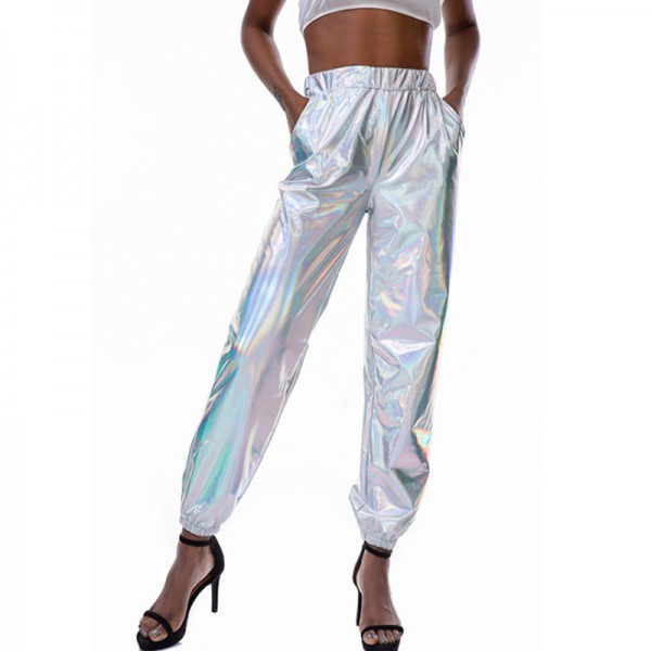 Women's girls glitter hiphop jazz dance pants stage performance party ...