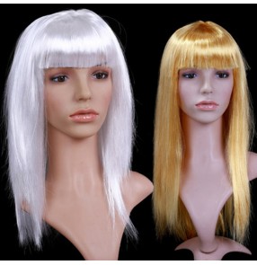 Women's girls gold silver wig stage performance halloween party cosplay blond long length wig for carnival dancers event 