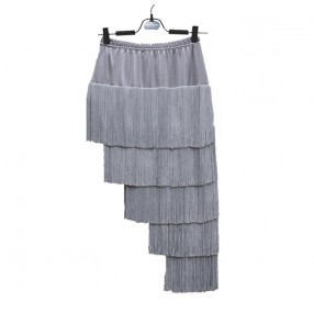 Women's girls grey tassels latin dance skirts chacha dance skirts costumes