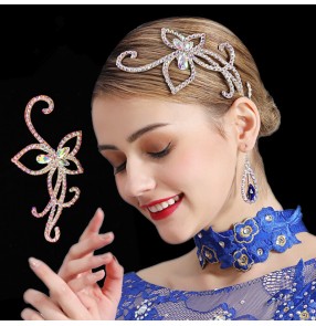 Women's girls handmade rhinestones headdress for competition ballroom latin dance hair accessories