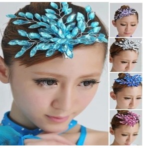 Women's girls latin ballroom dance stage performance crystal headdress hair accessories