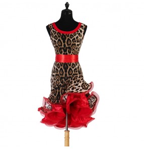 Women's girls leopard latin dance dresses pratice competition stage performance salsa rumba samba chacha dance dresses